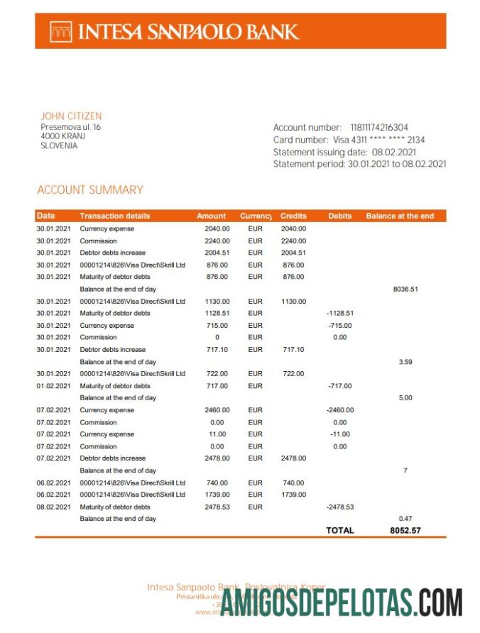 Eslovênia Intesa Sanpaolo Bank, Poslovalnica Koper Excel Pdf exemploplo